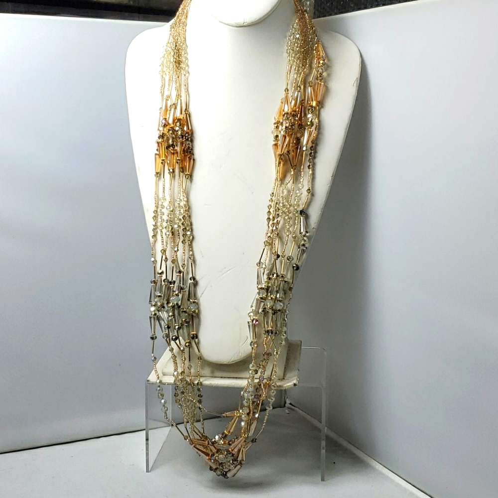 Ali khan beaded 7 strand champagne necklace with gift box